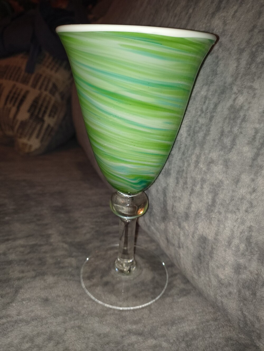 Green Swirled Art Glass Goblet - Decorative Home Art